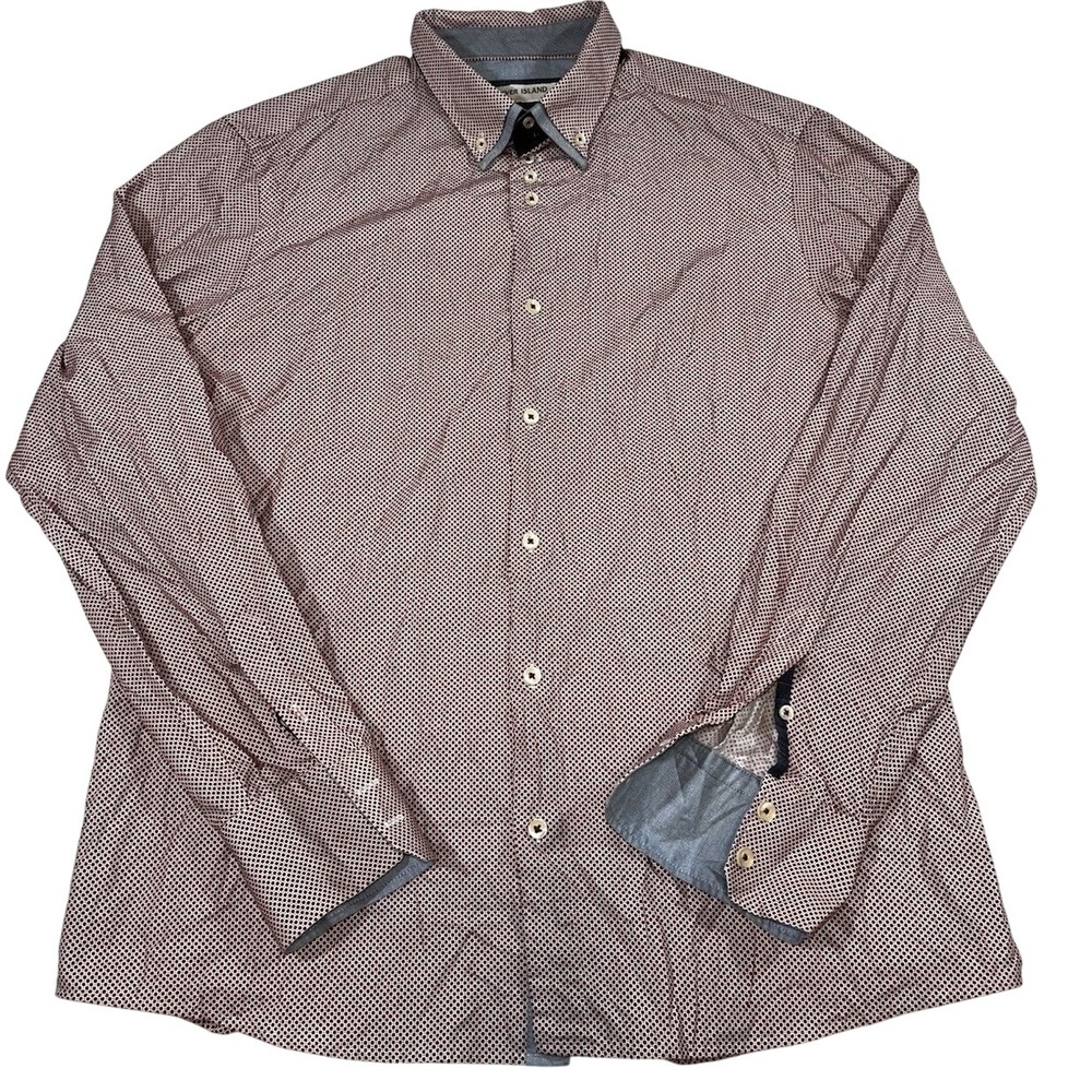 River Island Mens XL Extra Large Red Long Sleeve Button Down Shirt White Dots